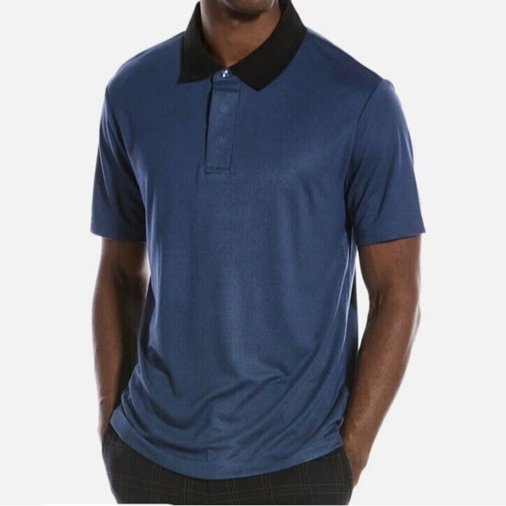 Magaschoni Men’s XXL Blue Black‎ Contrast Collar Polo Shirt Golf Casual